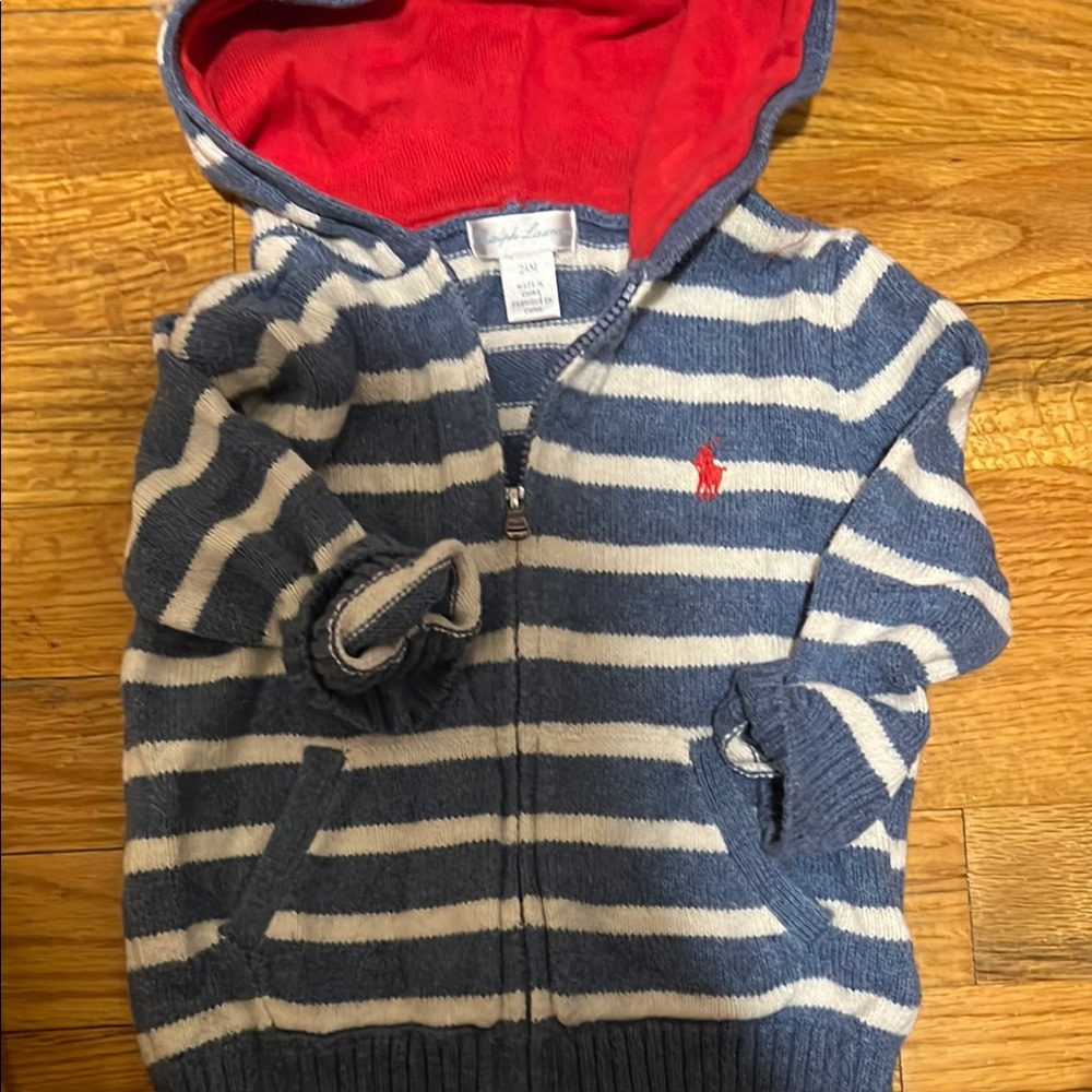 Ralph Lauren Striped Blue and White Kids Hoodie